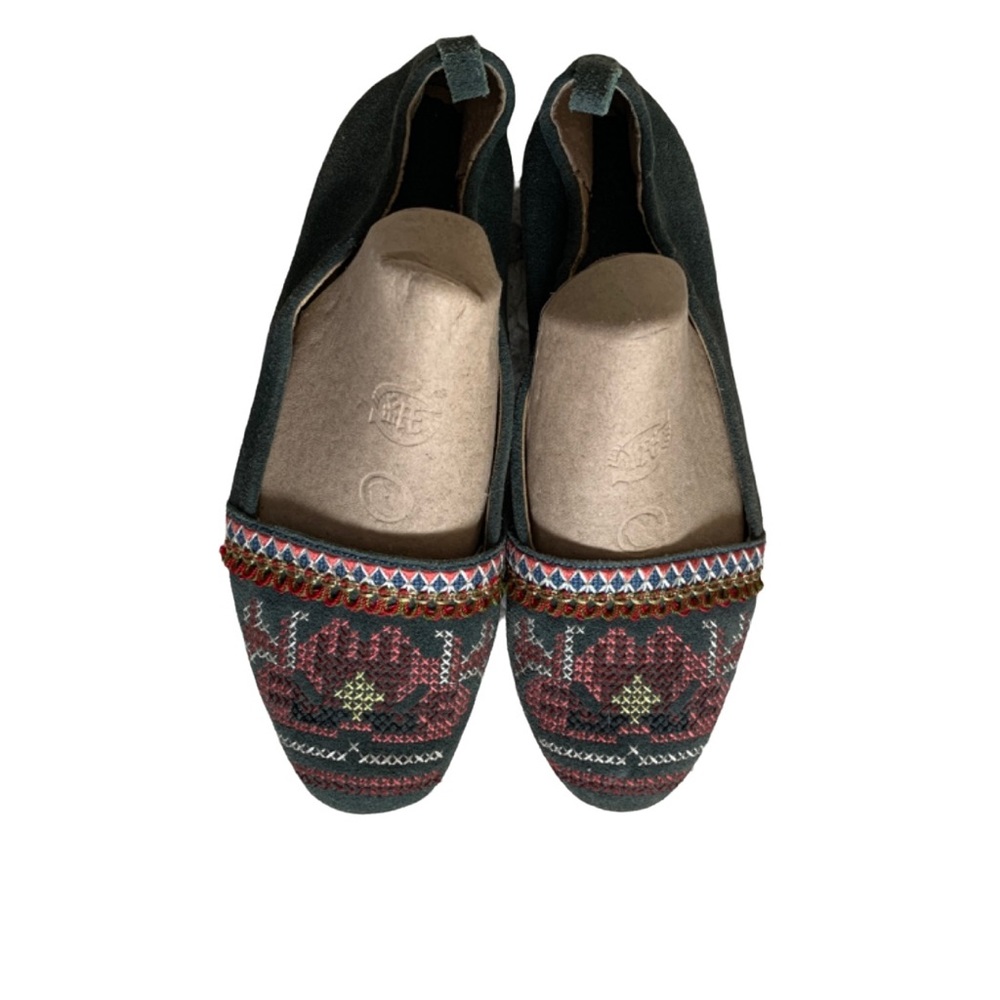 Anthropologie | Latigo Basia Teal Suede Embroidered Flats, 8